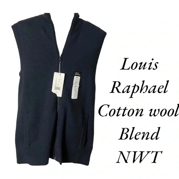 Y2K  vtg NWT LOUIS RAPHAEL vest ,men SM,blue wool blend vest,front zip.EC - Picture 3 of 12